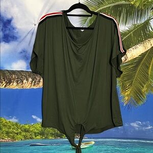Olive Green SS with Stripes Top plus size